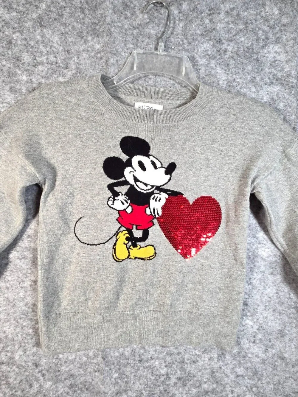 Gap x Disney Kids L Mickey Mouse Heart Sequin Gray Sweater